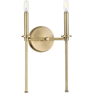 Elara 10.37 in. 2-Light Vintage Brass New Traditional Wall Sconce Clear Glass