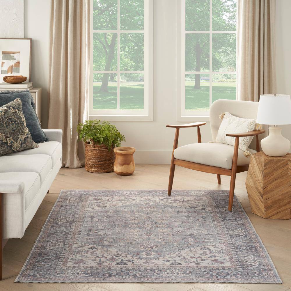 Nicole Curtis Grey 4' x 6' Machine Washable Vintage Medallion Area Rug