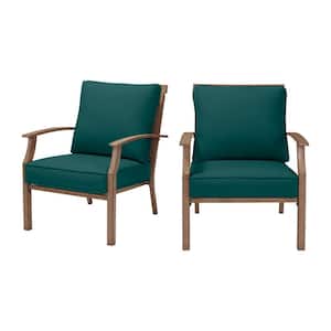 Geneva Brown Wicker and Metal Outdoor Patio Lounge Chair with CushionGuard Malachite Green Cushions (2-Pack)