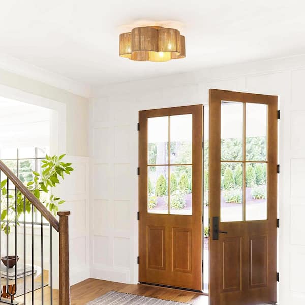 21 in. Indoor Antique Gold Flush Mount Caged Boho Rattan Ceiling Fan with Light, DC Motor and Remote/App Control