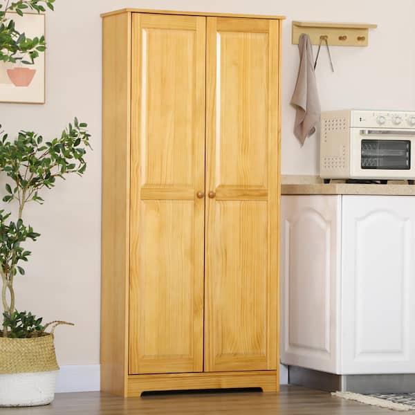 Brown Wood 30.75 in. Pantry Cabinet with Doors and Shelf Adjustability
