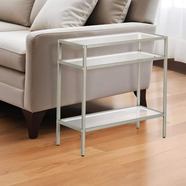 HomeRoots 24 in. Nickel Rectangle Glass End Table