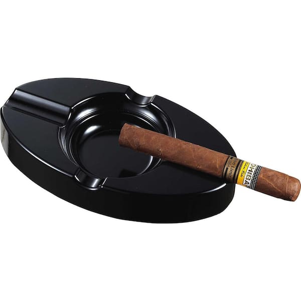 Heavyweight 6.25 in. Metal Cigar Ashtray with 4-Cigars, Black Matte