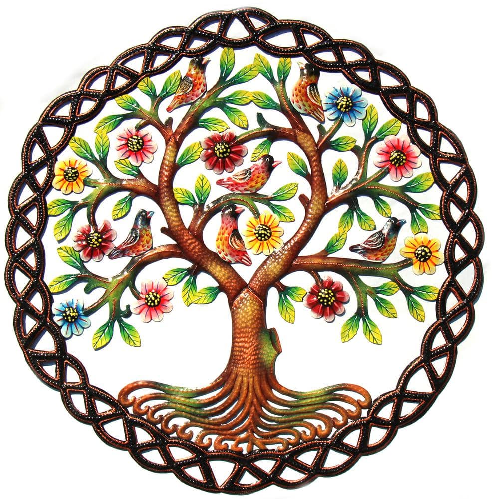 Global Craft Indoor/Outdoor Rooted Tree of Life in Circle Haitian Metal  Steel Drum Wall Art HMDPTREE4_GWH The Home Depot