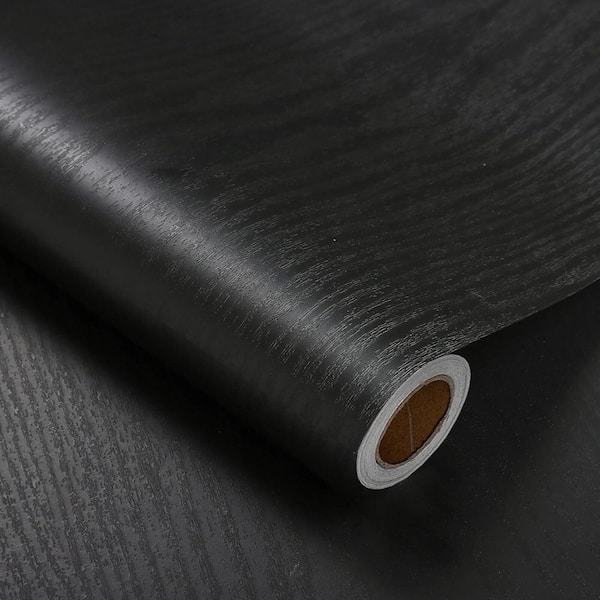 Black Wood Grain Adhesive Wallpaper Roll (Set of 1)