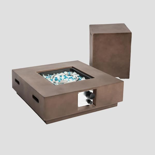 Cesicia 27.6 in. Brown Concrete Square Outdoor Gas Fire Pit Table with Propane Tank Cover