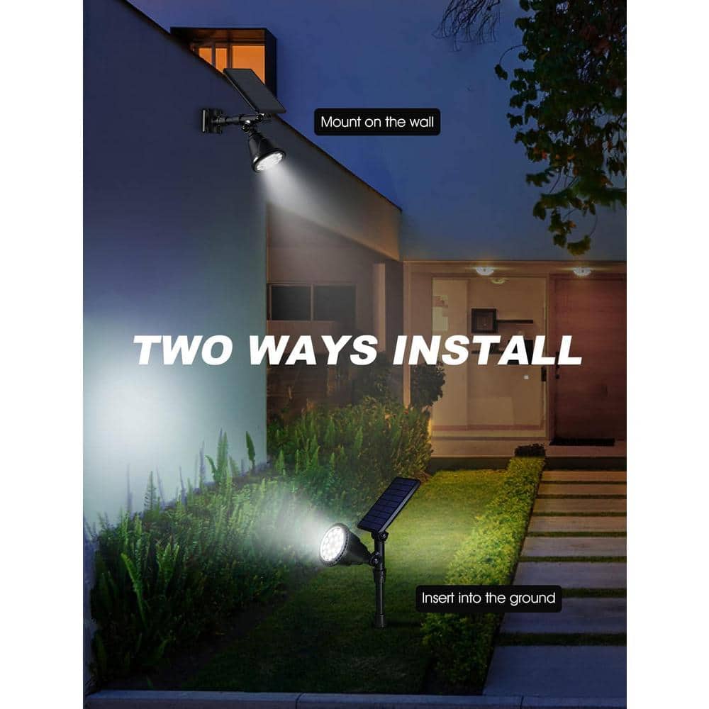 Adjustable Solar Powered Outdoor Spotlights with LED Lights, 2-Pack