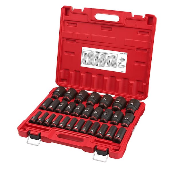 SHOCKWAVE 1/2 in. Drive Metric 6 Point Impact Socket Set with Titanium  Drill Bit Set (52-Piece)