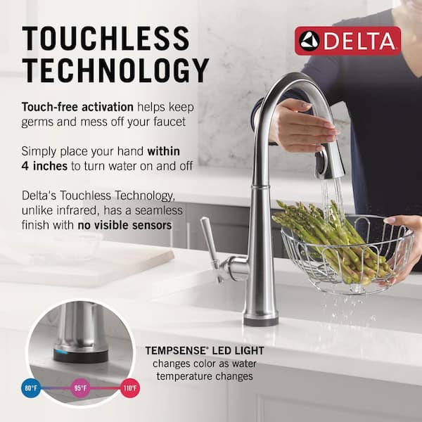 Emmeline Touch/Touchless Arctic Stainless 17.06 in. H Pull Down Sprayer Kitchen Faucet with 360° Spout Swivel