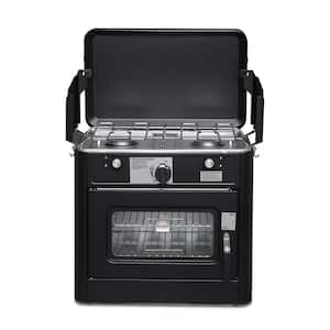 Outdoor 2- Burner Portable Tabletop Propane Gas Grill and Camping Oven in Black