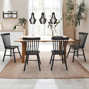 Windsor Black Solid Wood Dining Chairs for Kitchen and Dining Room (Set of 4)