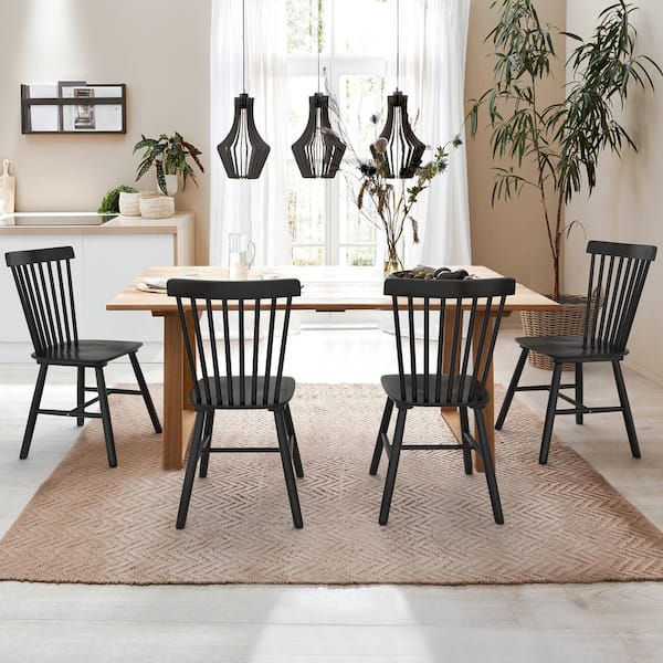 LUE BONA Windsor Black Solid Wood Dining Chairs for Kitchen and Dining Room (Set of 4)