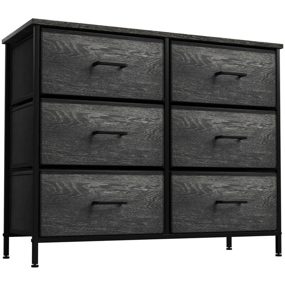 Sorbus 6Drawer Black Dresser Steel Frame Wood Top Easy Pull Fabric