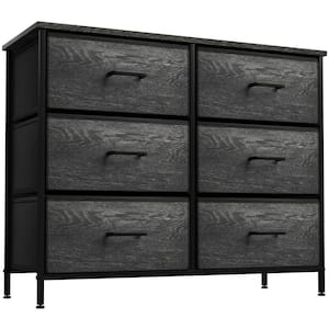 6-Drawer Black Dresser Steel Frame Wood Top Easy Pull Fabric Bins 24.62 in. H x 31.5 in. W x 11.75 in. D