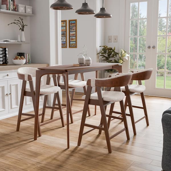 Furniture of America Pearlcrest 5-Piece Mid Century Rectangle Walnut Wood Top Counter Height Dining Room Set Seats 4