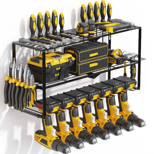 180 lb. 3-Tier Tool Storage Rack with 7 Slots, Power Tool Organizer Floating Shelf Wall Mounted for Work Shop Garage