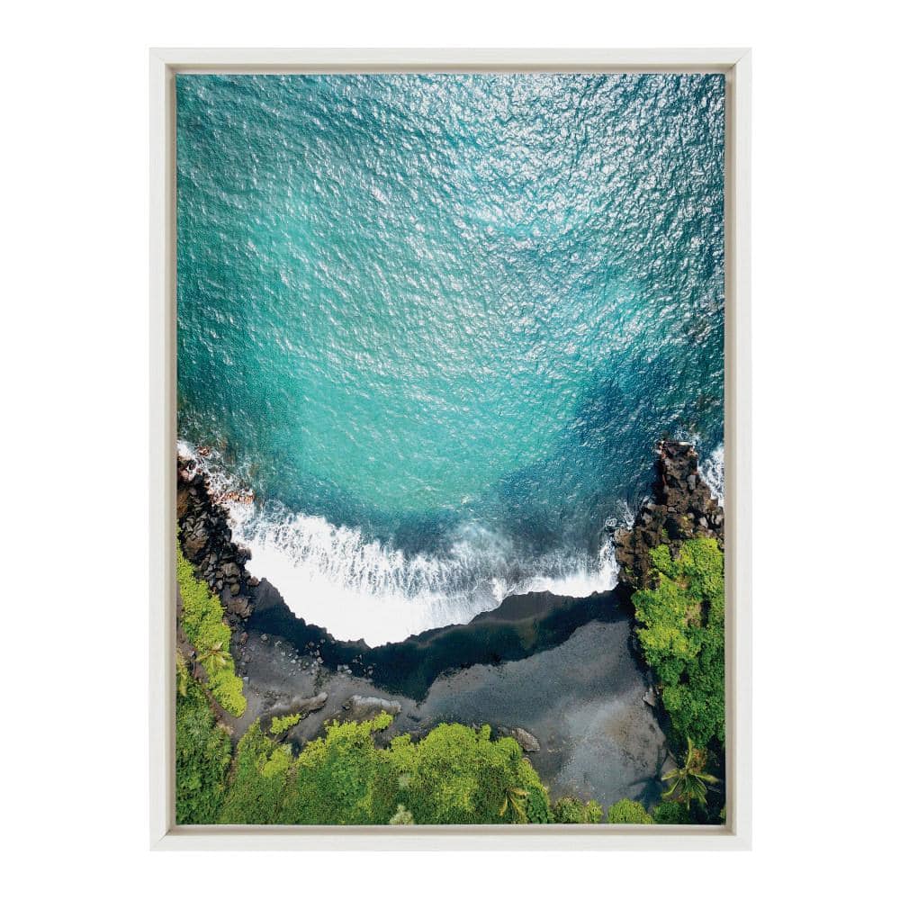 Maui Black Sand Beach Overhead Seascape Framed Canvas Art