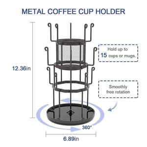 15-Hook Bronze Mug Tree Coffee and Tea Cup Display Stand Holder and Condiment Station Organizer