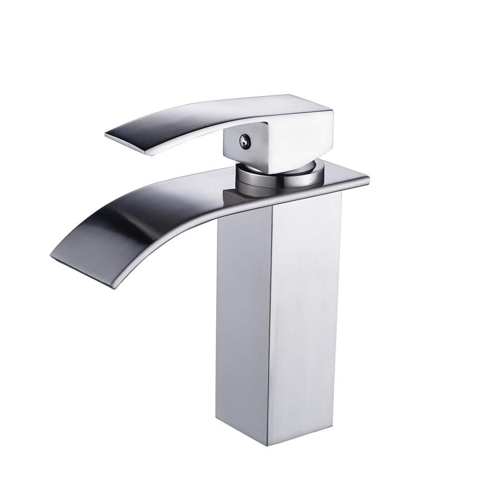 Single Handle Arc Single-Hole Bathroom Faucet with Waterfall in Brushed Nic