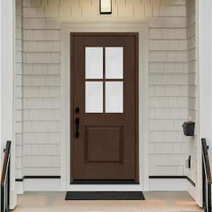 Regency 36 in. x 80 in. 1/2-4 Lite Clear Glass RHIS Hickory Stain Mahogany Fiberglass Prehung Front Door