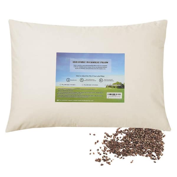 Angel Sar 14 in. x 20 in. Organic Buckwheat Pillow, Adjustable Loft, Breathable for Cool Sleep, Cervical Support