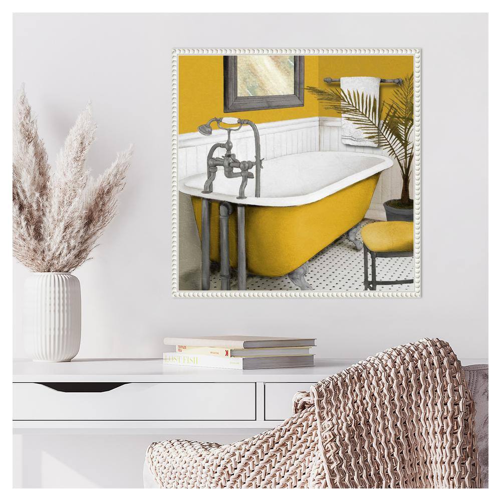 Sunny Bath I Yellow and White Canvas Wall Art with Beaded Frame