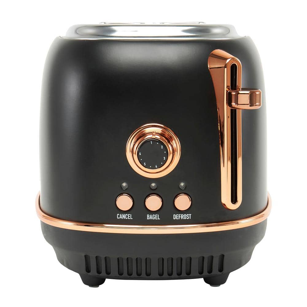 Black and Copper Stainless Steel 2-Slice Toaster with Crumb Tray
