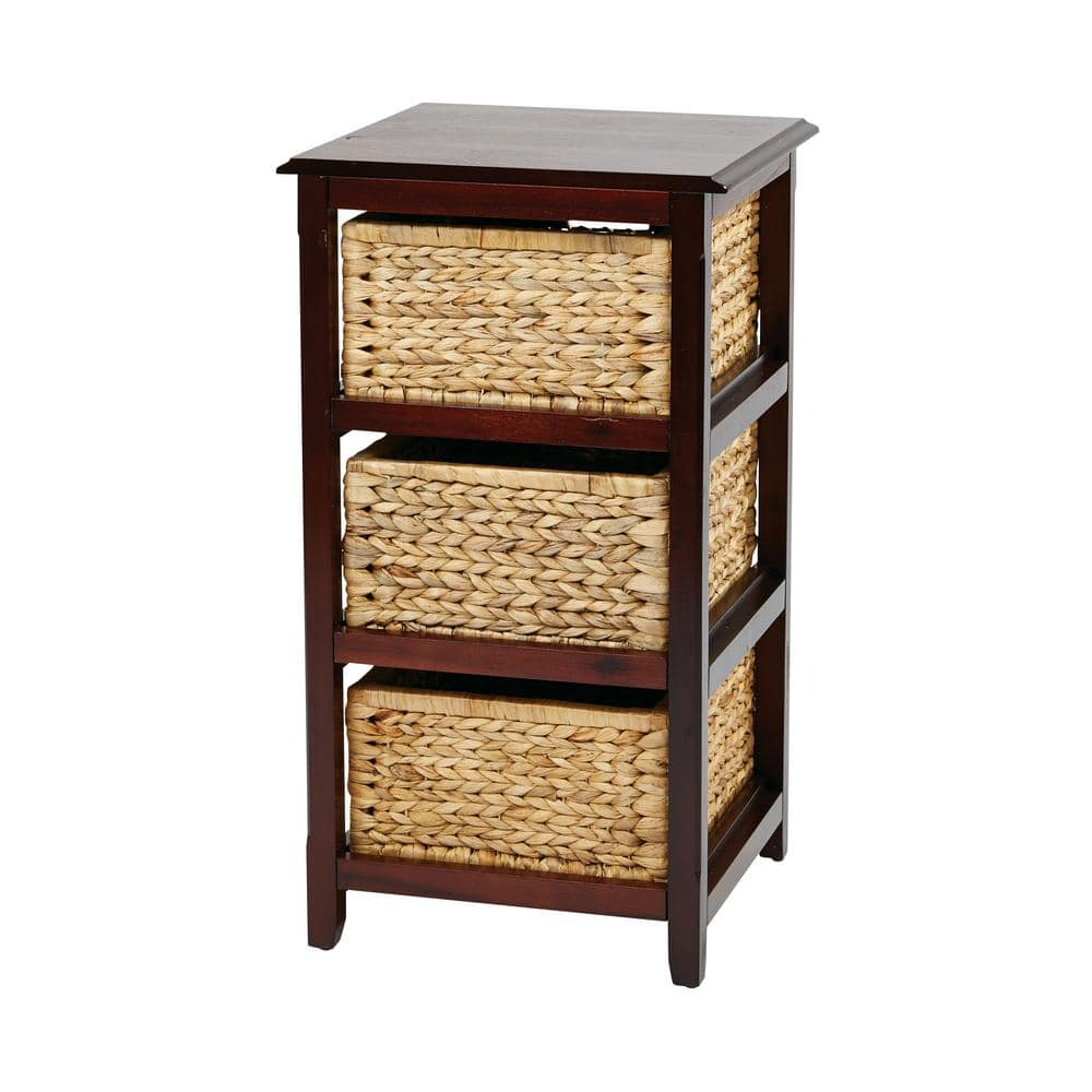 Espresso Three-Tier Storage Unit with Natural Baskets