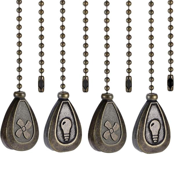 12 in. Bronzed Ceiling Fan Pull Chains with Connector 4-Pack Classic Drop Shaped Pendant Extenders for Fans and Lights