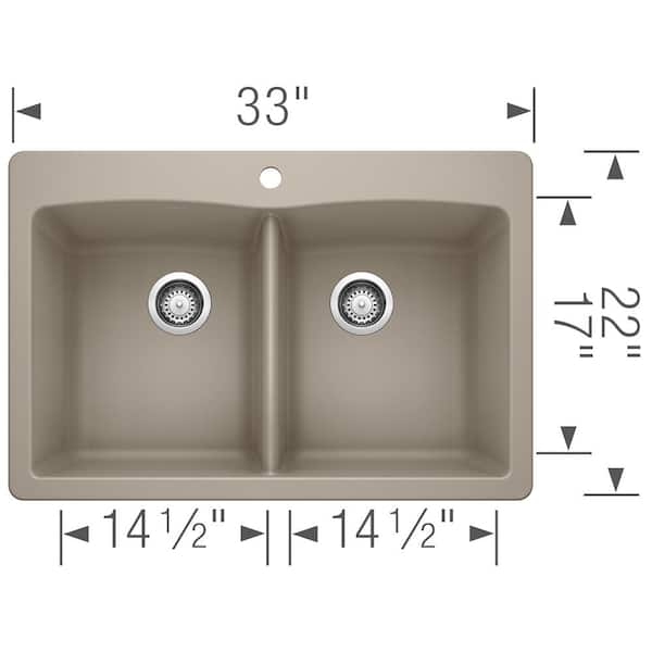 DIAMOND Dual-Mount Granite Composite 33 in. 1-Hole 50/50 Double Bowl Kitchen Sink in Truffle