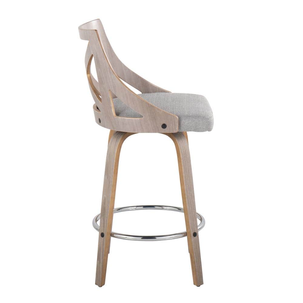 Charlotte Gray Upholstered Swivel Counter Stool with Light Wood and Metal