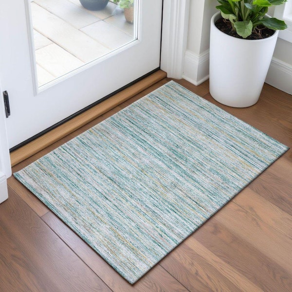 Mayfield Premium Machine Washable Abstract AMF1239 Teal 2 ft. x 3 ft. Area Rug
