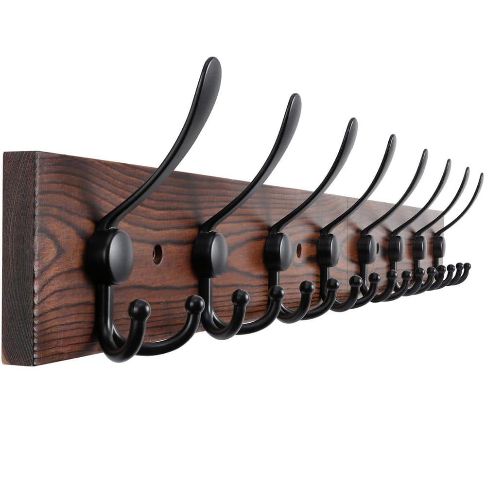 Rustic 4.7 in. W x 2.9 in. H x 32.2 in. D Solid Wood Rectangular Shelf with 8 Metal Triple Wall Mount Coat Hooks, Brown price history on PriceWatchPro