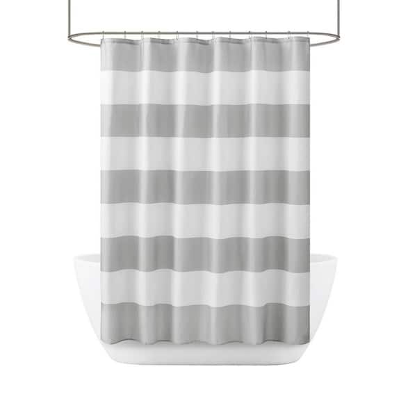 Urban Habitat 13-Pieces Printed 70 in. W x 72 in. L Polyester Shower Curtain Plus Hooks Set in White/Grey
