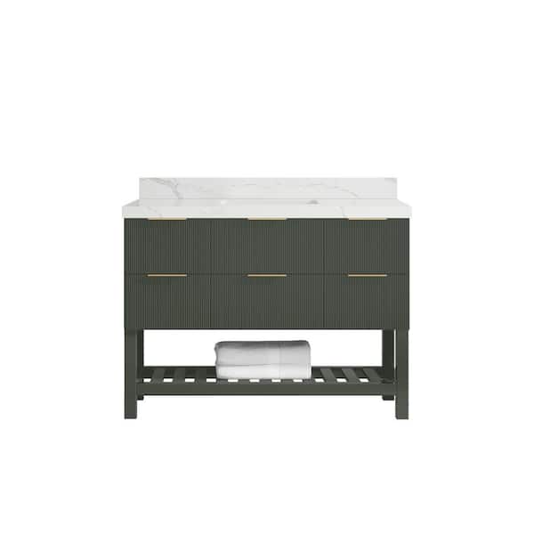 Willow Collections Catalina 48 in. Single Sink Freestanding Pewter Green Bath Vanity with Calacatta Laza Qt. Top Unassembled