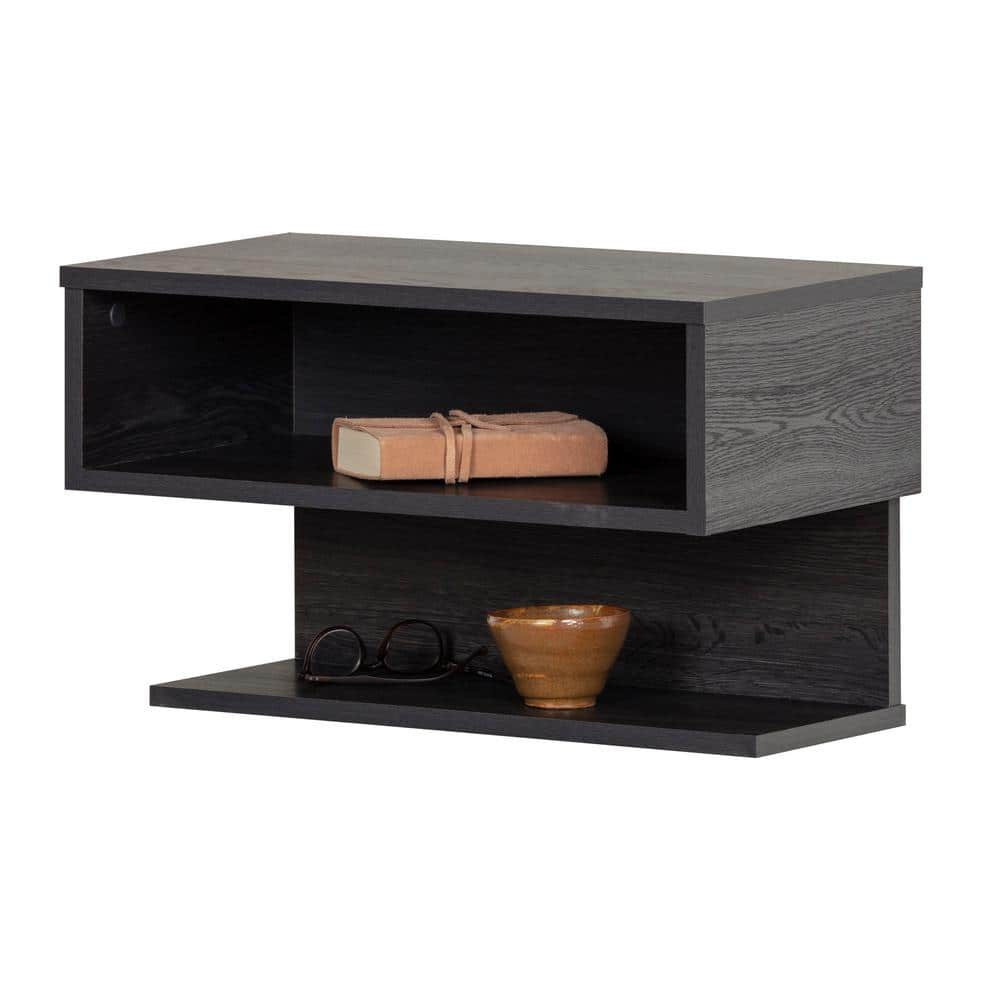 Gray Oak Floating Nightstand with Open Shelf
