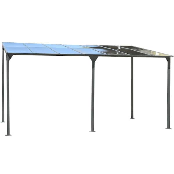 14.76 ft. x 9.22 ft. Gray Iron Outdoor Gazebo with PC Roof Panels