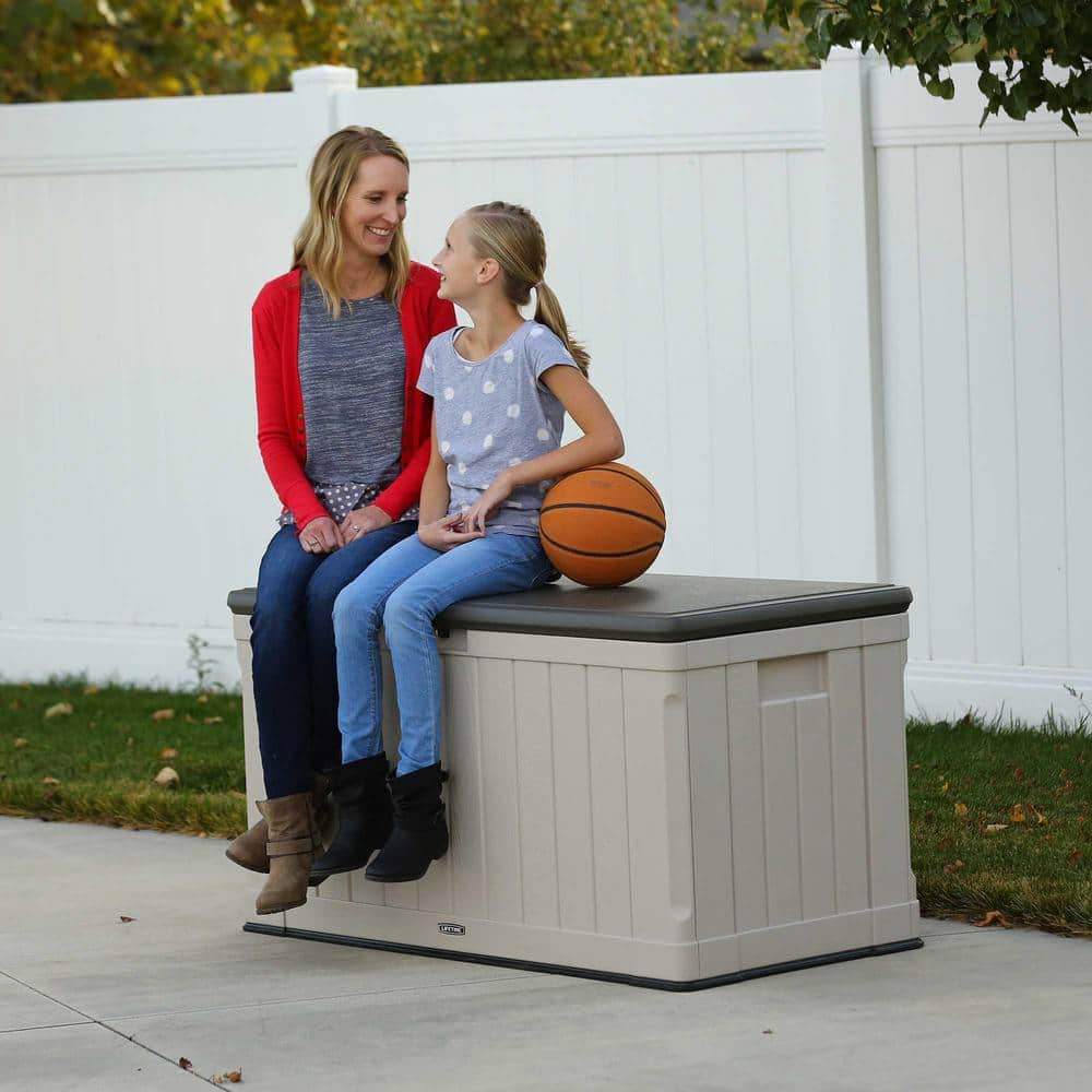 Tan and Brown Lockable 116 Gallon Plastic Deck Box