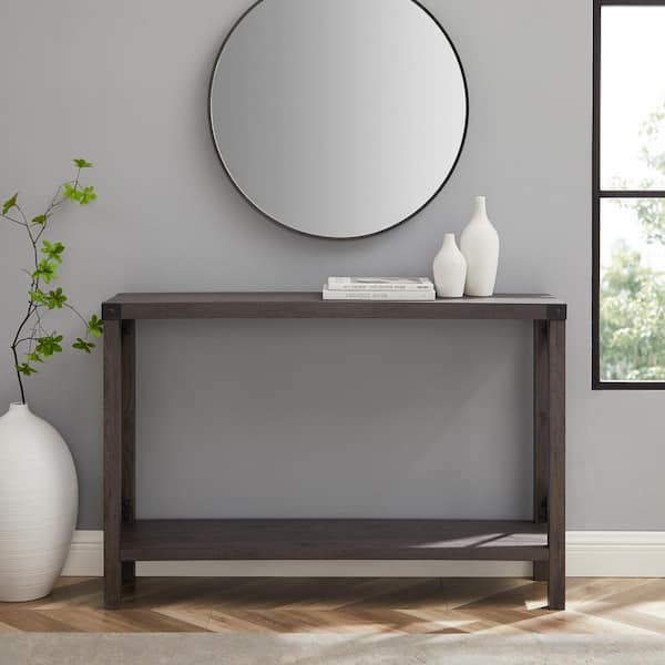 Walker Edison Furniture Company 46 in. Sable Rectangle Wood Farmhouse Metal-X Console Table with Lower Shelf