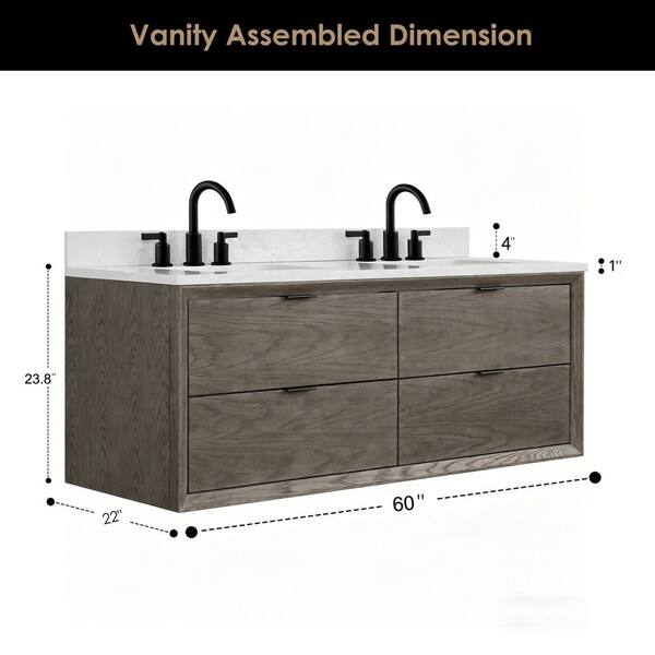 Legion Furniture WH2560-GO 60 in. Double Sink Sink Vanity Gray Oak