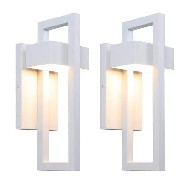 LamQee 2-Light White LED Outdoor Wall Lantern Sconce (2-Pack)