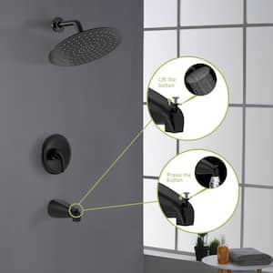 2-Spray Wall Mount Rain Shower Head with Waterfall Tub Spout 1.8 GPM Shower Faucet in Matte Black (Valve Included)
