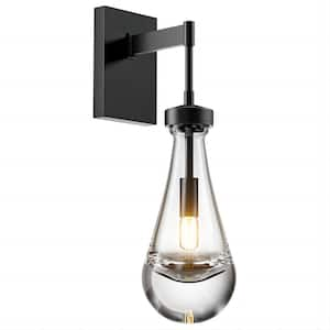 17.7 in. 1 Light Black Wall Sconce, Raindrop Wall Lighting with Hand Blown Solid Glass, Brass Base and Rod (1 Set)