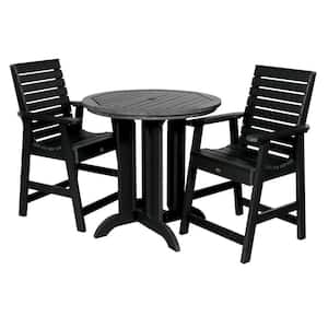 Weatherly Black 3-Piece Recycled Plastic Round Outdoor Balcony Height Dining Set