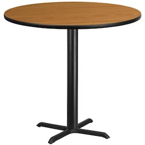 42 in. Round Black and Natural Laminate Table Top with 33 in. x 33 in. Bar Height Table Base