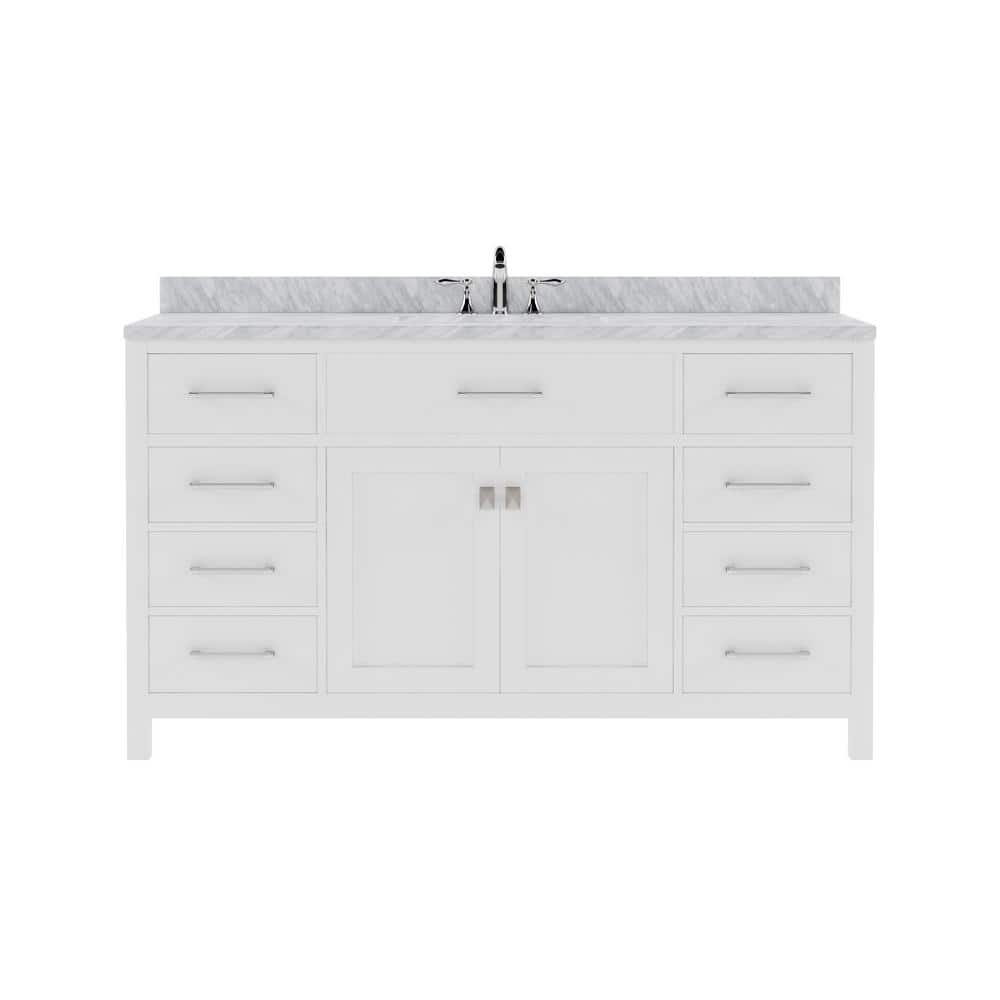 Caroline 60 in. W Bath Vanity in White with Italian Carrara White Marble Vanity Top with White Basin -  Virtu USA, MS2060WMROWHNM