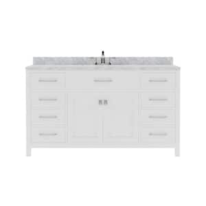 Caroline 60 in. W Bath Vanity in White with Marble Vanity Top in White with White Basin