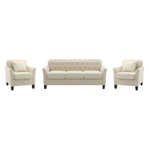 Carina Transitional 3 Piece Beige Living Room Set with Button-tufted