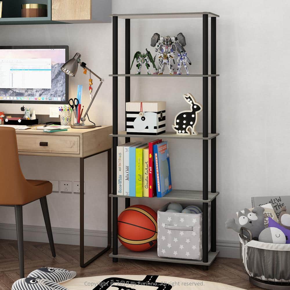 Laminated Black & Light Cherry 5-Tier Round Tube Shelf