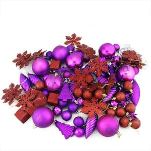 Purple and Gold Set of 2 Floral/Corded Christmas Ornaments 